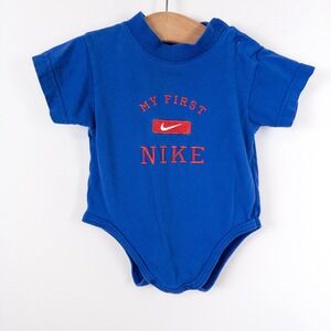 Vintage 90s Nike Bodysuit Kids 3-6M Blue My First Nike Short Sleeve Embroidered